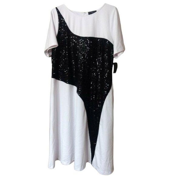 Eloquii Dresses & Skirts - Eloquii Dress Size 26 Sequin Short Sleeve Shift Black White Party Cocktail New